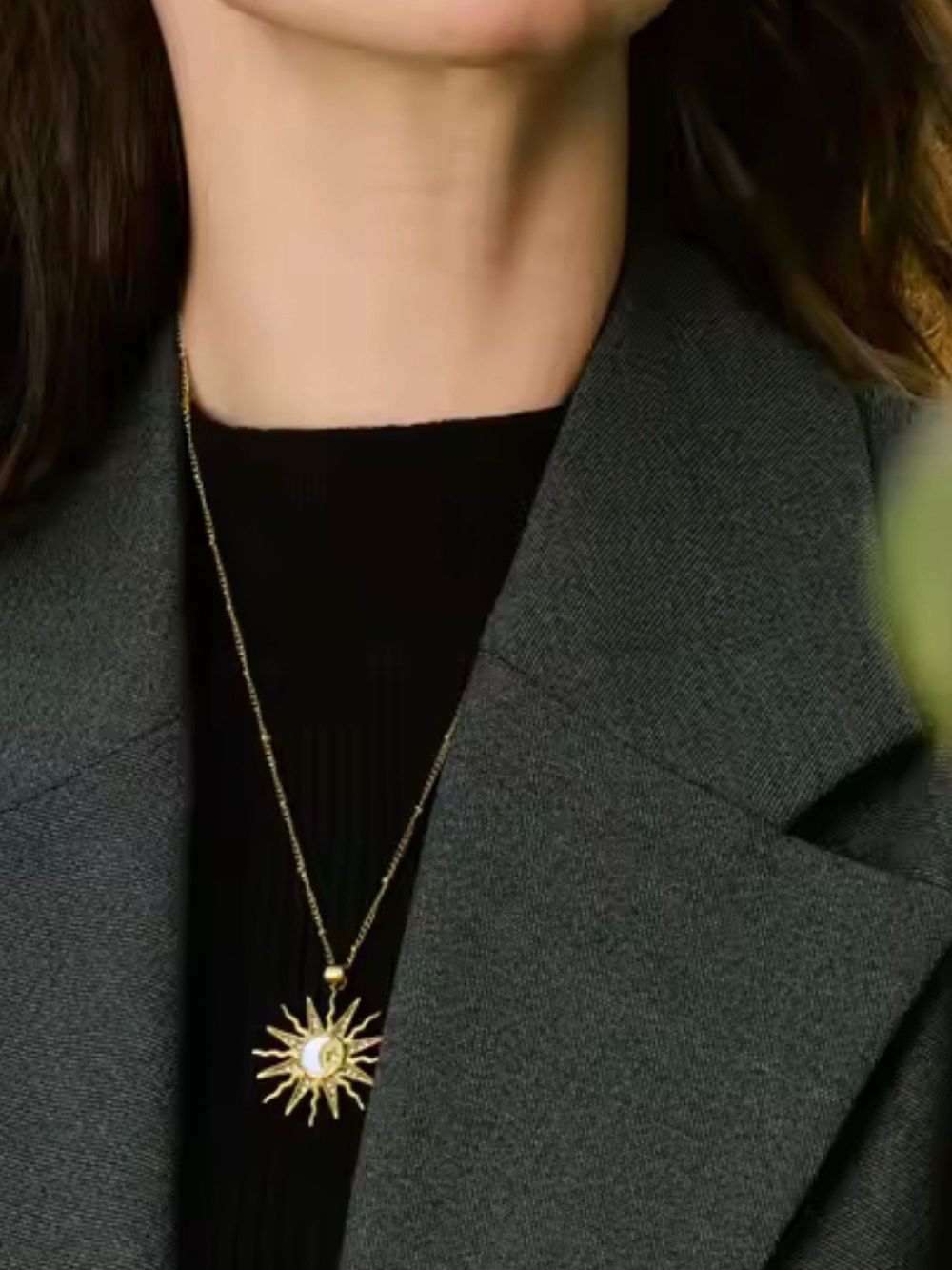 Gold Sun & Crescent Moon Pendant Necklace - Picture 5 of 6